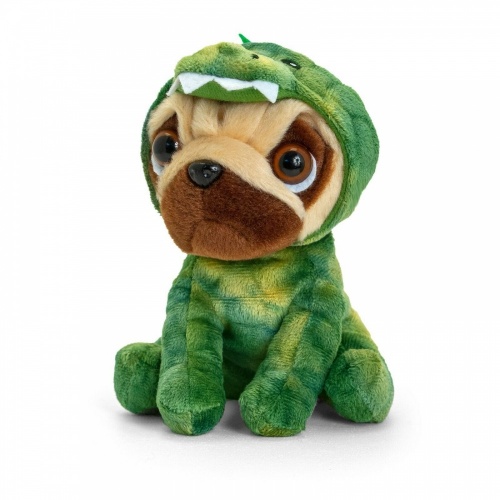 Keel Toys Pugsley Pug Dressed in a Dinosaur Outfit 14cm Plush Dog Soft Toy